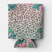 ガーリーピンクミントグラデーションフローラグリッターヒョウ印刷 缶クーラー (正面)