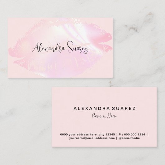 ガーリーピンクリップフェミニンメイクアップアーティストシンプル 名刺 (正面/裏面)