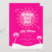 ガーリーピンク夏18誕生日ビーチパーティー 招待状 (正面/裏面)
