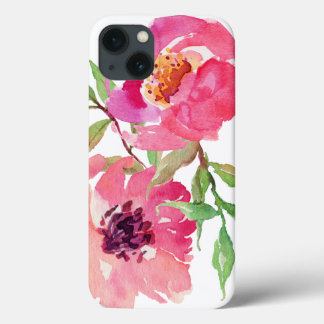 ガーリーピンク水彩花模様 iPhone 13ケース