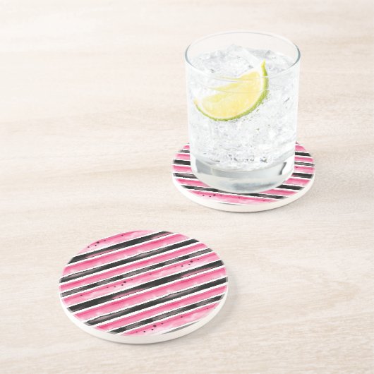 ガーリーピンク白ストライプ黒 コースター (側面)