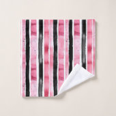 ガーリーピンク白ストライプ黒 バスタオルセット (ウォッシュタオル)