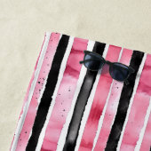 ガーリーピンク白ストライプ黒 ビーチタオル (インサイチュ)