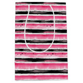 ガーリーピンク白ストライプ黒 ミディアムペーパーバッグ (正面)