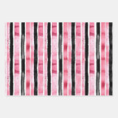 ガーリーピンク白ストライプ黒 ラッピングペーパーシート (正面2)