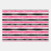 ガーリーピンク白ストライプ黒 ラッピングペーパーシート (正面)