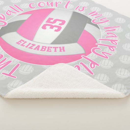 ガーリーピンク色のグレーバレーボールコート私の幸せな場所 シェルパブランケット (3/4)