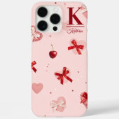 ガーリーピンク コケット ハートとリボン パーソナライズド  Case-Mate iPhoneケース (裏面)