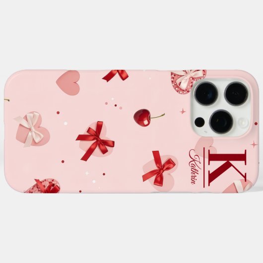 ガーリーピンク コケット ハートとリボン パーソナライズド  Case-Mate iPhoneケース (裏面 (横))