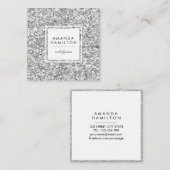 ガーリーファッションシルバスタイリッシューグリッター白四角 スクエア名刺 (正面/裏面)