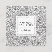 ガーリーファッションシルバスタイリッシューグリッター白四角 スクエア名刺 (正面)