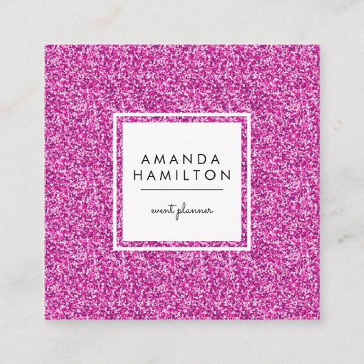 ガーリーファッションホットピスタイリッシュンクグリッター白 スクエア名刺 (正面)