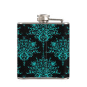 ガーリーファンシーフローラスタイリッシュダマスクブラックティール（緑がかった色） フラスク (裏面)
