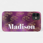 ガーリーフェイクグリッター紫と金ゴールドマーメイド模様 Case-Mate iPhoneケース (裏面(横))