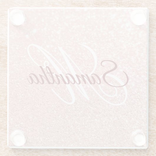 ガーリーフェイクバラ金ゴールドグリッターモノグラムの ガラスコースター (裏面)