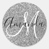 ガーリーフェイクモノグラムの銀グリッター ラウンドシール (正面)