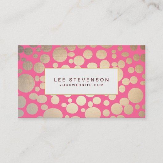 ガーリーフェイク金ゴールドの丸ピンク 名刺 (正面)