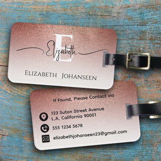 ガーリーフェミニンバラ金ゴールドグリッター白モノグラムの ラゲッジタグ