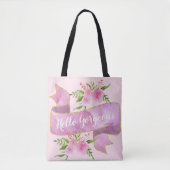 ガーリーフローラかわいらし赤面ピンクハローゴス金ゴールド トートバッグ (正面)