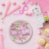 ガーリーフローラかわいらし赤面ピンクハローゴス金ゴールド ペーパープレート (パーティー)