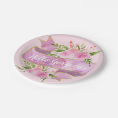 ガーリーフローラかわいらし赤面ピンクハローゴス金ゴールド ペーパープレート (アングル)