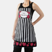ガーリーフローラアクセント付き白黒ストライプ エプロン (インサイチュ)