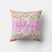 ガーリーフローラグレーピンクピーチパンプキンモノグラム名 クッション (裏面)