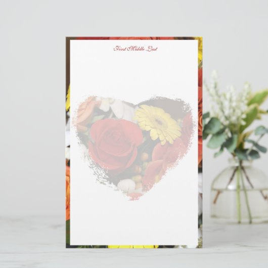 ガーリーフローラハートブーケ縁どカスタム 便箋 (スタンド正面)