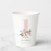 ガーリーフローラピンクの第1誕生日パーティー 紙コップ (裏面)