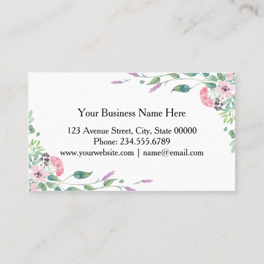 ガーリーフローラフレームのメイクアップアーティスト美しいサロン 名刺 (裏面)