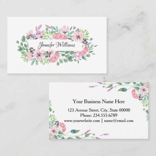 ガーリーフローラフレームのメイクアップアーティスト美しいサロン 名刺 (正面/裏面)