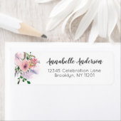 ガーリーフローラモダンバラパステルピンクウォーターカラー ラベル (インサイチュ)