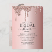 ガーリーブライダルシャワーバラ金ゴールドグリッタードライバ 招待状 (正面/裏面)