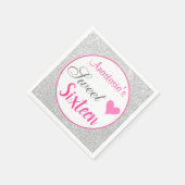 ガーリープリンセスピンク&シルバーグリッターSweet sixteen スタンダードカクテルナプキン (角)