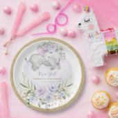 ガーリーベビーゾウ紫金ゴールドフローラシャワー ペーパープレート (パーティー)