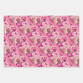 ガーリーポップ・アートの恐竜バレンタインデー ラッピングペーパーシート (正面2)