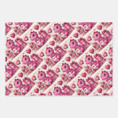 ガーリーポップ・アートの恐竜バレンタインデー ラッピングペーパーシート (正面)