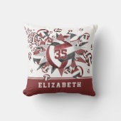 ガーリーマルーン黒バレーボール星アスリート名 クッション (正面)