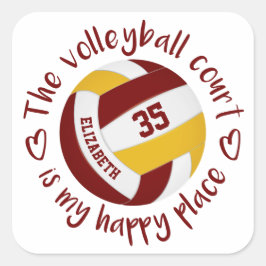 ガーリーマーン金ゴールドバレーボールコート私の幸せな場所 スクエアシール