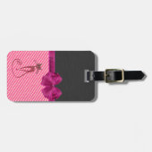 ガーリーモダンシックストライプなキャッパーソナライズされたト ラゲッジタグ (正面横)