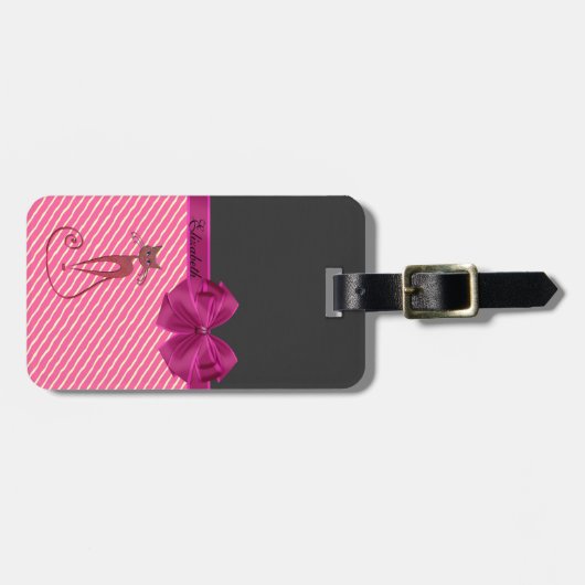 ガーリーモダンシックストライプなキャッパーソナライズされたト ラゲッジタグ (正面横)