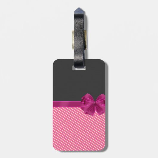 ガーリーモダンシックストライプなキャッパーソナライズされたト ラゲッジタグ (裏面縦)