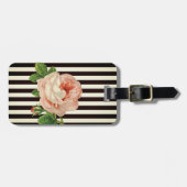 ガーリーモダンシック花,白黒ストライプ ラゲッジタグ (正面横)