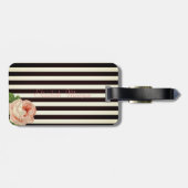 ガーリーモダンシック花,白黒ストライプ ラゲッジタグ (裏面横)