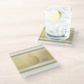 ガーリーモダンストライプ金ゴールド、金ゴールド ガラスコースター (アングル)