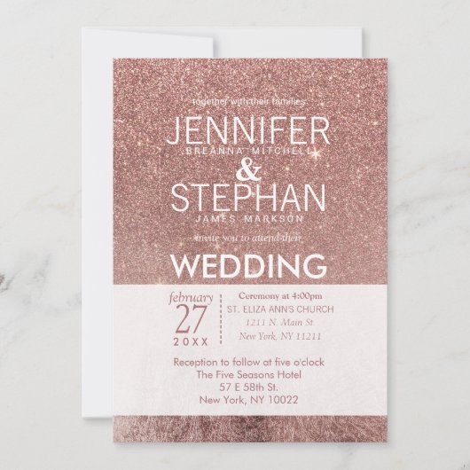 ガーリーモダンバラ金ゴールドグリッターホイル結婚ス 招待状 (正面)