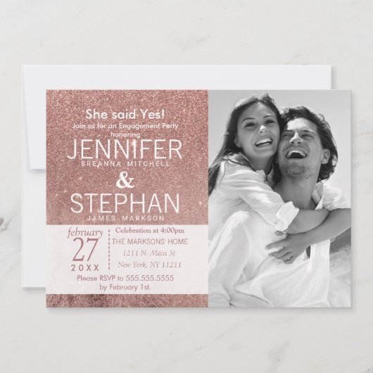 ガーリーモダンバラ金ゴールドグリッター箔婚約 招待状 (正面)