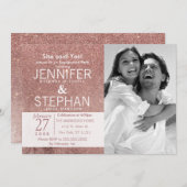 ガーリーモダンバラ金ゴールドグリッター箔婚約 招待状 (正面/裏面)