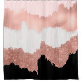 ガーリーモダンバラ金ゴールドピンクグリッターブラシストローク シャワーカーテン (正面)