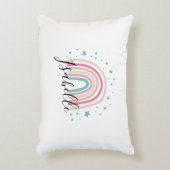 ガーリーモダンピンクアクアレインボーパーソナライズされたスクリプト アクセントクッション (正面(垂直))